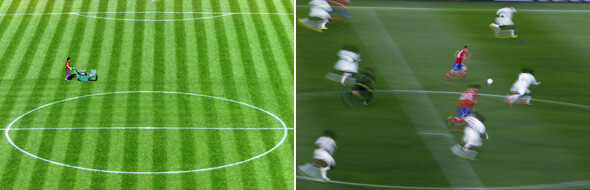 포메이션 전술이 정착하면서 축구는 ‘공간의 경기’가 됐다. 필드 위의 플레이는 기하학적 아름다움을 보인다. REUTERS/BENOIT DOPPAGNE · REUTERS/ MARCOS BRINDICCI