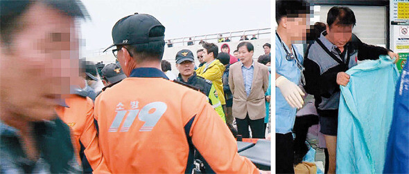  a captured image from NewsY showing Sewol ferry caption Lee Joon-seok being rescued from the ship along with passengers. Right