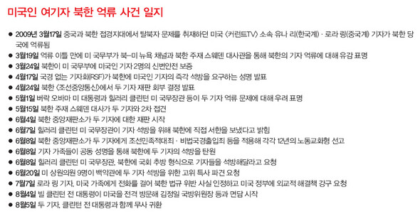 미국인 여기자 북한 억류 사건 일지 (※ 이미지를 클릭하면 크게 볼 수 있습니다)