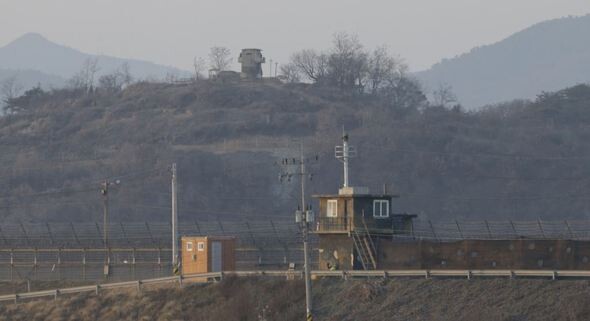South and North Korea guard posts face each other across the DMZ near Paju