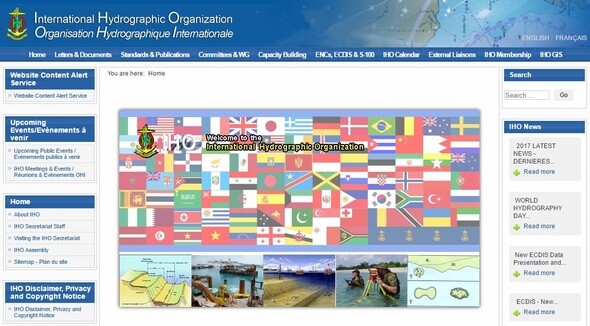 The website of the International Hydrographic Organization