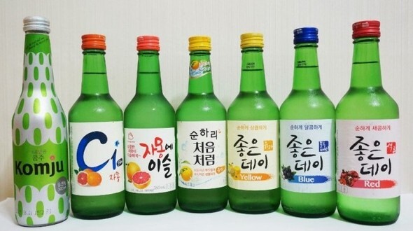 Various kinds of fruit flavoured soju