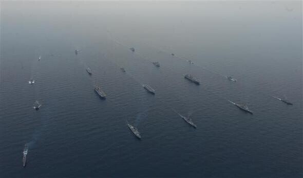 South Korean and US vessels in the East Sea during the Double Dragon exercises
