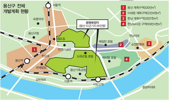 용산구 전체 개발계획 현황 (※ 이미지를 클릭하면 크게 볼 수 있습니다)