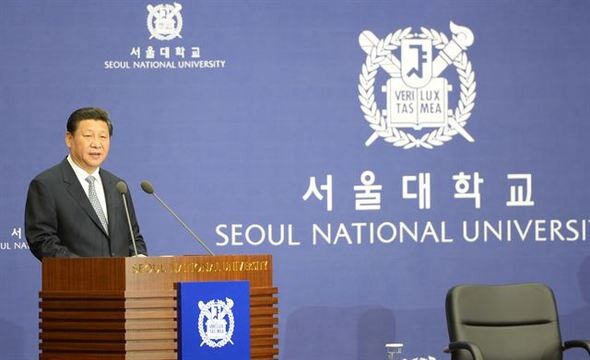Chinese President Xi Jinping speaks at Seoul National University’s Global Education Center for Engineers on July 4