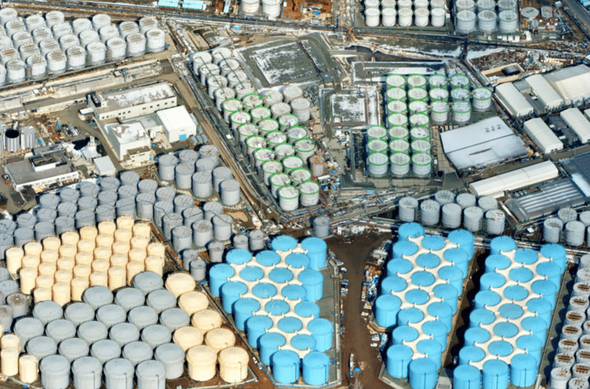 A storage tank for contaminated water near the site of the Fukushima nuclear disaster