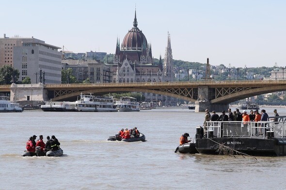 A search and rescue team on the Danube River in Budapest