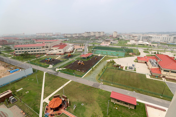 An aerial view of Camp Humphreys US military base in Pyeongtaek
