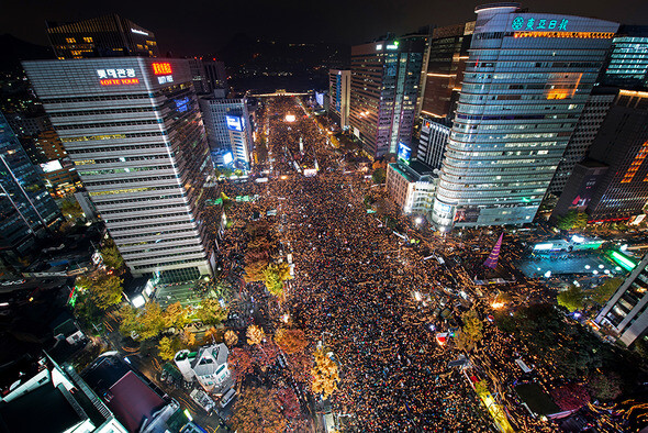  Nov. 12. The protesters were participating in the third candlelit rally demanding the truth about the Choi Sun-sil scandal and the resignation of South Korean President Park Geun-hye.