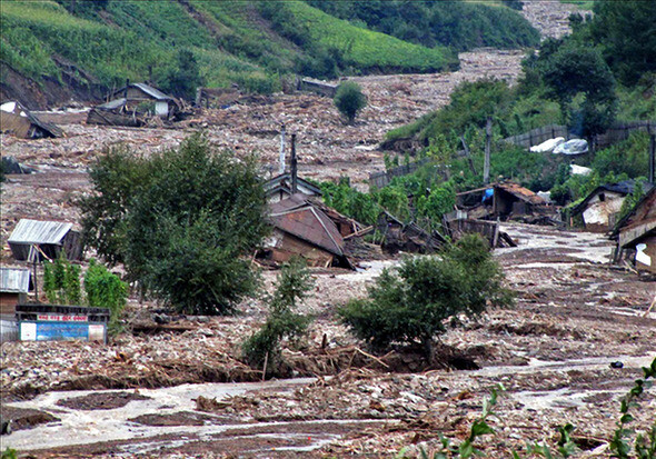 Flood-affected areas in North Korea’s North Hamgyong Province