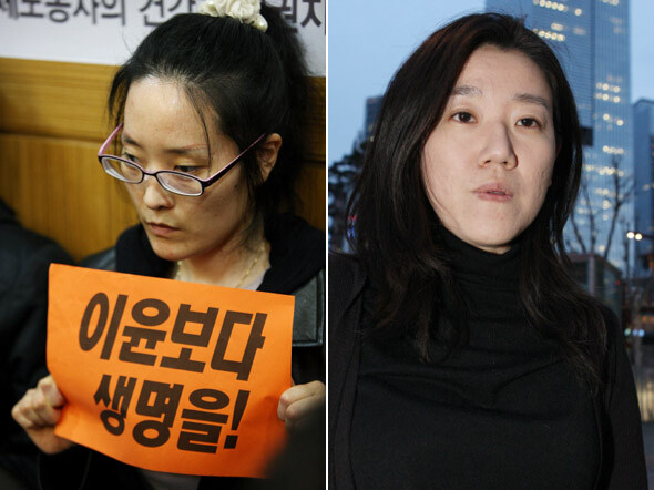 6년간 삼성전자 ‘LCD사업부’ 기흥공장에서 일한 뒤 2005년 ‘소뇌부 뇌종양’ 판결을 받은 한혜경씨는 병든 몸으로 싸움을 시작했다(왼쪽) 한겨레21 정용일 기자. “노조가 없어 서러운 걸 뼈저리게 느낍니다” 삼성전기 이은의 대리도 2005년 부서장의 성희롱 사실을 회사에 알렸다가 5년째 ‘외로운 투쟁’을 벌이고 있다. 한겨레21 윤운식 기자