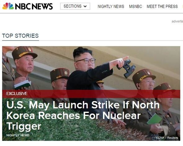 An Apr. 13 NBC news report that the US was weighing a preemptive conventional weapon strike against North Korea if it felt convinced a nuclear test was imminent. (from NBC’s website)