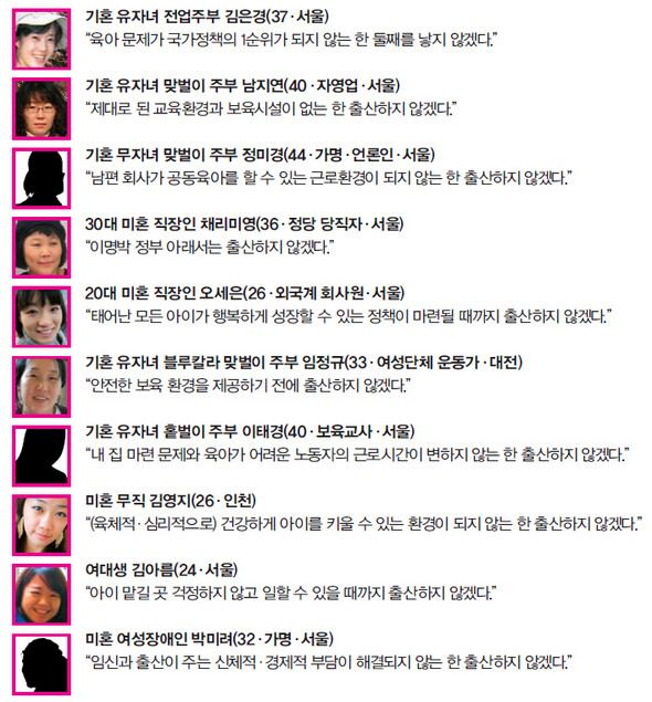 여성의 날 맞아 ‘출산파업’ 선언한 여성 10명의 이야기