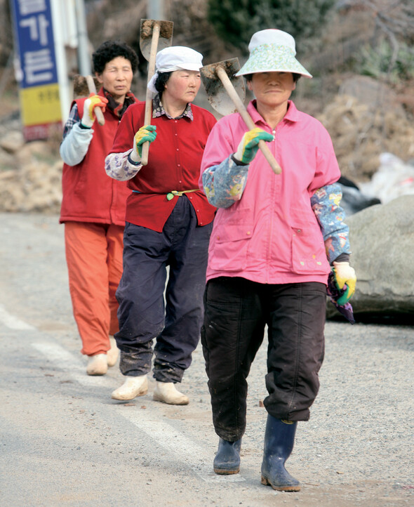 전남 광양 다압리에서 밭에 일하러 가는 아낙네들. 