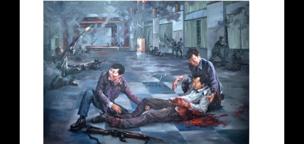 A painting of Yoon after being shot by martial law forces during the Gwangju Democratization Movement. (provided by Kim Sang-jip, executive director of the Gwangju-South Jeolla June Struggle Memorial Project Association)