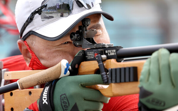 Shin Eui -hyun of the Disabled Nordic Ski is training at the Pyeongchang Training Center in Gangwon -do at the end of June. Provided by the Korean Disabled Sports Association