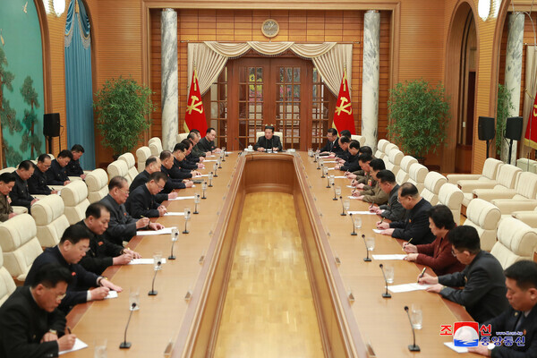 North Korea’s state-run Korea Central News Agency reported on Thursday that leader Kim Jong-un presided over a meeting of the Politburo of the Central Committee of the Workers’ Party of Korea, where responses to the US were discussed. (KCNA/Yonhap News)