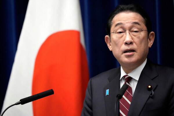 Japanese Prime Minister Fumio Kishida gives a press conference on March 28, 2024, in Tokyo. (Reuters/Yonhap)