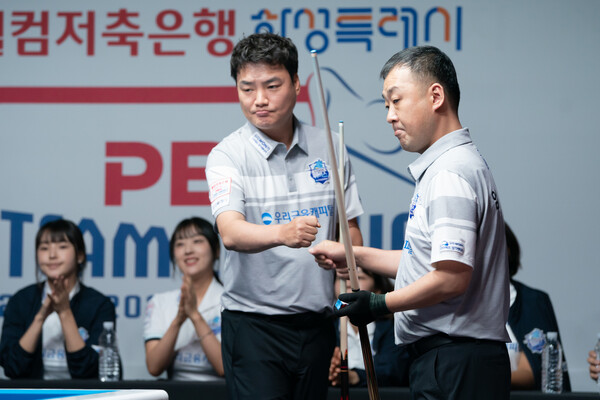 우리금융캐피탈의 강민구(왼쪽)와 엄상필. PBA 제공