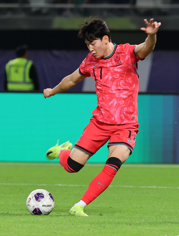 Bae Jun-ho scores a goal in the 5th game against Kuwait in Group B of the 2026 North and Central America World Cup Asian 3rd qualifying round held on the 14th (local time). Kuwait City/Yonhap News
