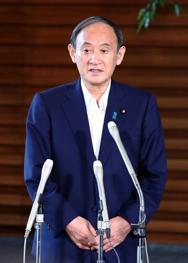 Japanese Prime Minister Yoshihide Suga announces on Friday that he will not be running for LDP president in the party’s elections at the end of the month. (EPA/Yonhap News)