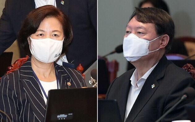 Justice Minister Choo Mi-ae (left) and Prosecutor General Yoon Seok-youl