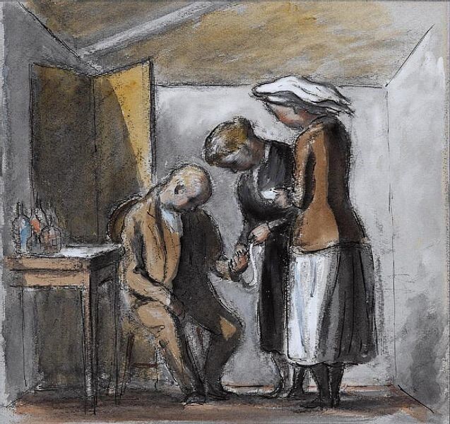 에드워드 아디존의 ‘진료소에 온 환자’(1941). 출처: 임페리얼 전쟁 박물관