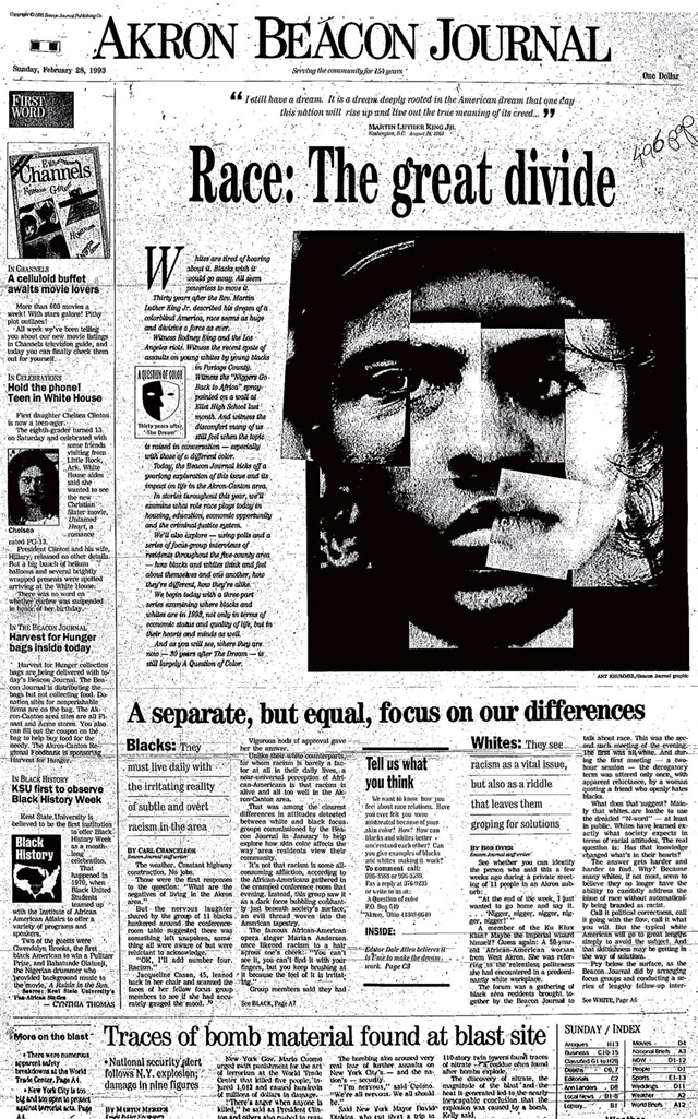 미국 오하이오주 지역신문 <애크론 비콘 저널>(Akron Beacon Journal)은 1993년 ‘피부색에 관한 질문’(A Question of Color)이라는 연중 프로젝트를 시작했다. 공공저널리즘 프로젝트 가운데 최초로 퓰리처상(1994년 공공서비스 부문)을 받았다. BGSU 누리집