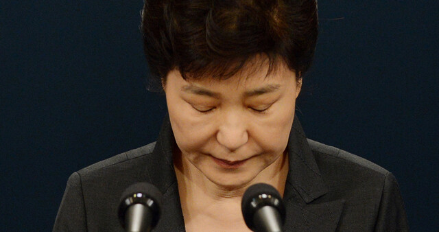 President Park Geun-hye bows her head as she makes her second public apology for the Choi Sun-sil scandal