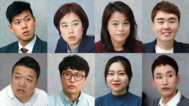 좌담회에 참석한 자유한국당, 국민의당, 바른정당 청년당원들. 왼쪽 부터 우원재·이윤정·이은혜·황민철(이상 자유한국당), 유광수·이내훈(이상 국민의당), 김정수·박민영(이상바른정당)씨.