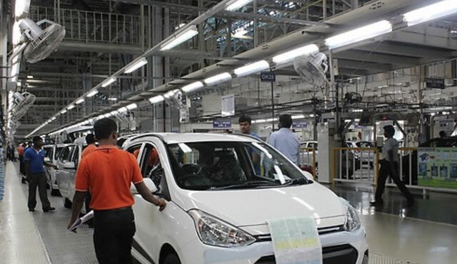 Workers at the Hyundai Motor plant in Chennai