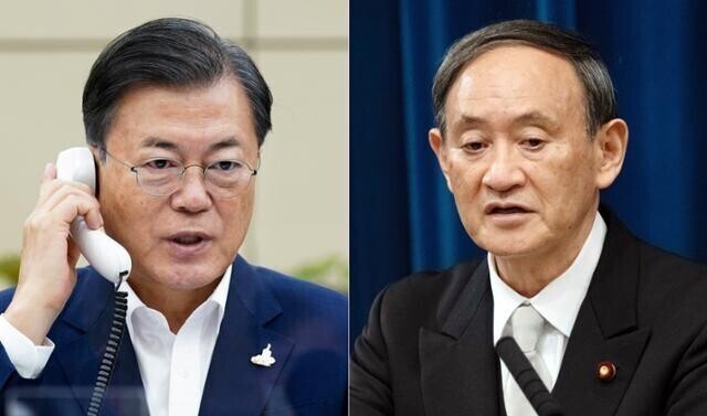 South Korean President Moon Jae-in and Japanese Prime Minister Yoshihide Suga