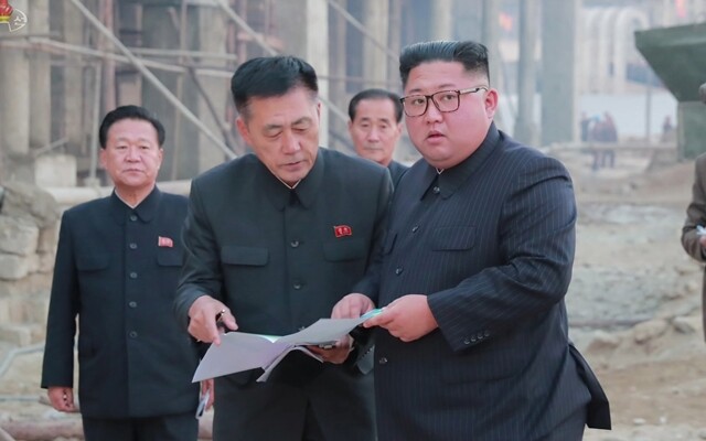 North Korean leader Kim Jong-un appears on a Korean Central Television (KCTV) broadcast inspecting ongoing construction for the Wonsan-Kalma Coastal Tourist Area on Nov. 1. This was Kim’s third KCTV appearance in 2018. (Yonhap News)