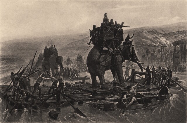 코끼리는 고대 전쟁에서 ‘전차’ 구실을 했다. 인도 북부에서 벌어진 히다스페스 전투에서 알렉산더대왕도 그 위력을 실감해 전투코끼리를 쓰게 된다. 위키미디어 코먼스 제공