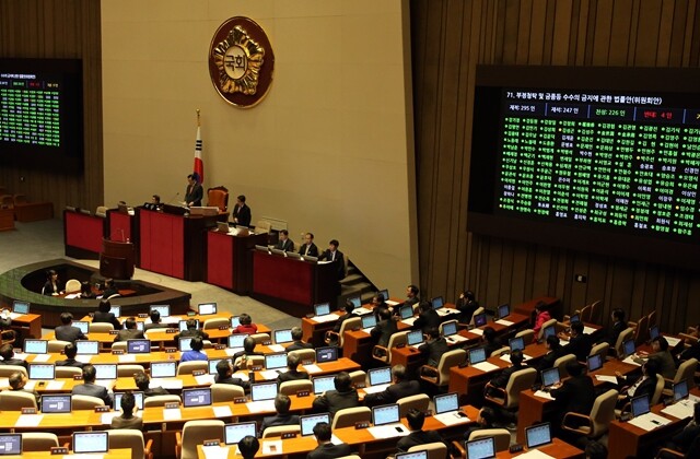 2015년 3월3일 ‘김영란법’이 국회 본회의에서 가결됐다. 이 법안을 꺼렸던 국회의원들은 압도적인 찬성여론에 밀려 결국 통과시켰다. 한겨레 김경호 선임기자