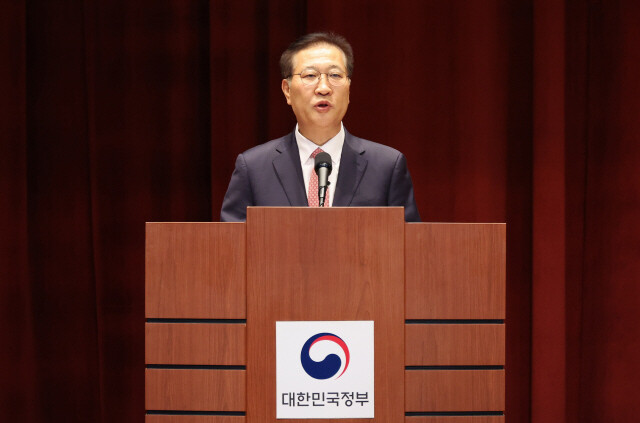 박성재 전 법무부장관이 2025년 6월5일 오전 경기 과천시 정부과천청사에서 열린 이임식에서 이임사를 하고 있다. 신소영 기자 viator@hani.co.kr