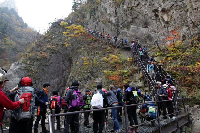 Hikers go up Mt. Seorak during autumn color season. 720
