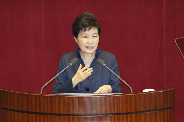 President Park Geun-hye addresses the National Assembly in Seoul