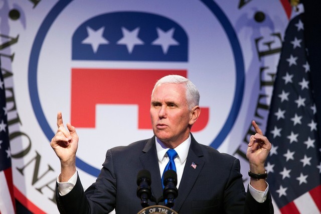 US Vice President Mike Pence speaks at a meeting of the Republican National Convention on Feb. 1.