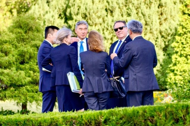 The first high-level North Korea-US talks since the Singapore summit on July 6. Seated on the US side with Pompeo is US Ambassador to the Philippines Sung Kim; Alex Wong