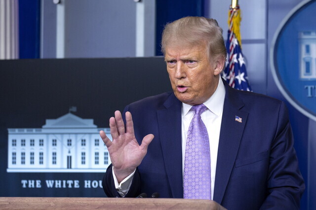 US President Donald Trump holds a press conference at the White House on Aug. 5. (EPA/Yonhap News)