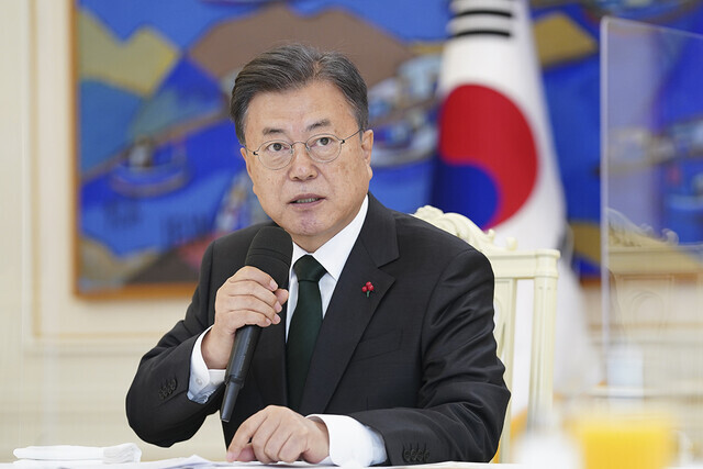 South Korean President Moon Jae-in speaks during a luncheon with religious leaders on Wednesday. (provided by the Blue House)