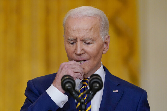 US President Joe Biden appears at a press conference marking his first year in the White House on Wednesday. (AP/Yonhap News)