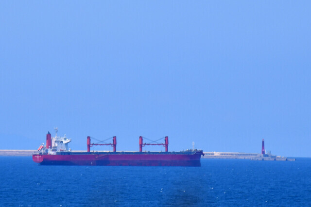A tanker sits on the sea off the coast of Pohang in southeastern Korea on June 3, 2024. (Yonhap)