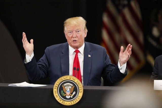 US President Donald Trump speaks during a roundtable discussion on the economy and tax reform in Burnsville
