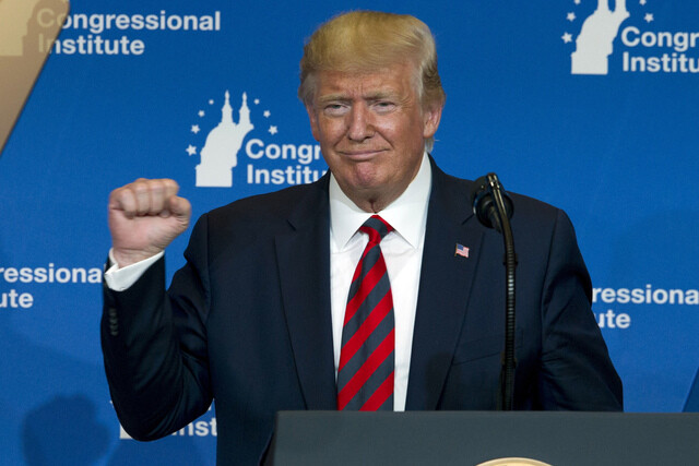 President Donald Trump speaks during the 2019 House Republican Conference Member Retreat Dinner in Baltimore