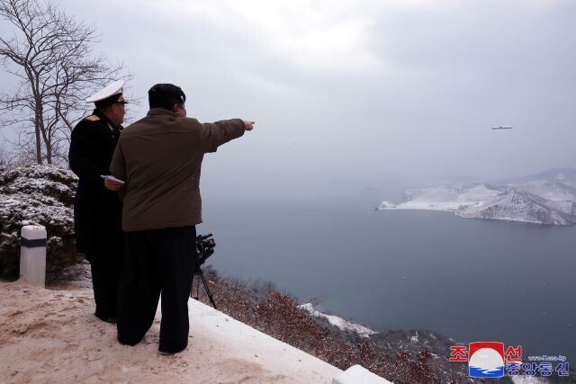 North Korea’s Rodong Sinmun reported on Jan. 29 that one day prior leader Kim Jong-un had overseen the test of a submarine-launched strategic cruise missile known as the Pulhwasal-3-31. (KCNA/Yonhap)