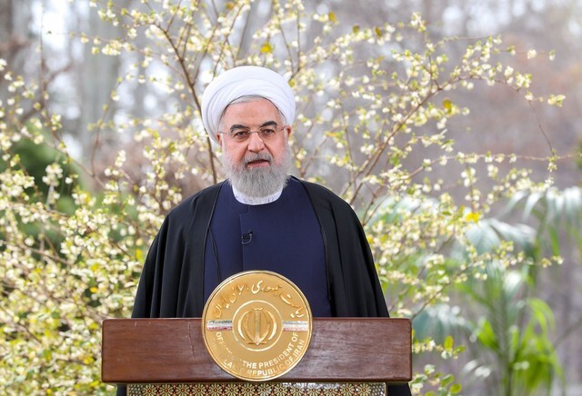 Iranian President Haasan Rouhani giving a speech on Mar. 20 during the Iranian New Year celebration. (AFP/Yonhap News)