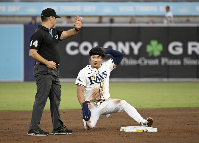 Kim Ha -sung of Tampa Bay Race is showing uncomfortable signs after a two -time steal in the Chicago White Sox and the home. Tampa Bay/AP Yonhap News