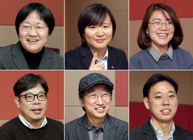 2016년 ‘올해의 판결’을 뽑은 심사위원 6명. (상단 왼쪽부터)김진, 류민희, 여연심 변호사, (하단 왼쪽부터)전진한 ‘알권리연구소’ 소장, 한상희, 홍성수 교수.